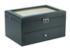 12 Slots Black Pu Leather Tie & Belt Display Box for Men With Button & Silver Hinges