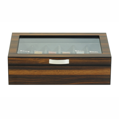 Sonny OEM ODM Luxury 12 Slots Ebony Wooden Watch Strap Band Box for Leather Silicone Straps Storage