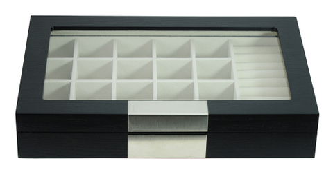Luxury Cufflink Ring Jewelry Storage Display Box with 20 Slots High Clear Glass Diaplay Top Window 