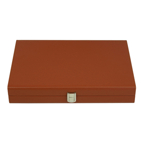 Sonny Custom Logo Deluxe 13 In Brown Leather Backgammon Set
