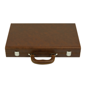 Sonny Custom 16 In Luxury Brown Crazy Horse Leather Backgammon Set