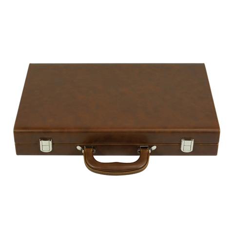 Sonny Custom 16 In Luxury Brown Crazy Horse Leather Backgammon Set