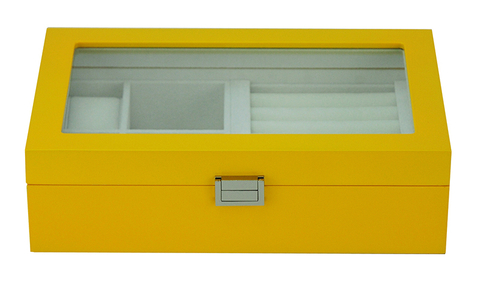 Sonny Hot Selling Custom Products Yellow Wooden Watch Tie Cufflink Storage Display Case for Men Gift