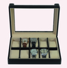 Sonny Luxury 10 Slots Black Leather Watch Display Box with Acrylic window for Man and Woman Christmas Birthday Gift
