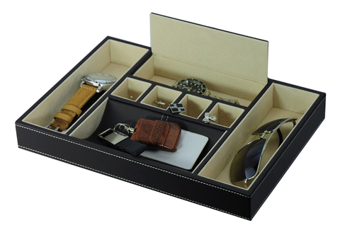 Wholesale Leather Bedside Storage Tray Desk Dresser Mens Valet Tray