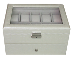 Sonny New Trend Custom Luxury 20 Slots Watches Box With A Drawer White Croco PU Leather Watch Box With Glass Top