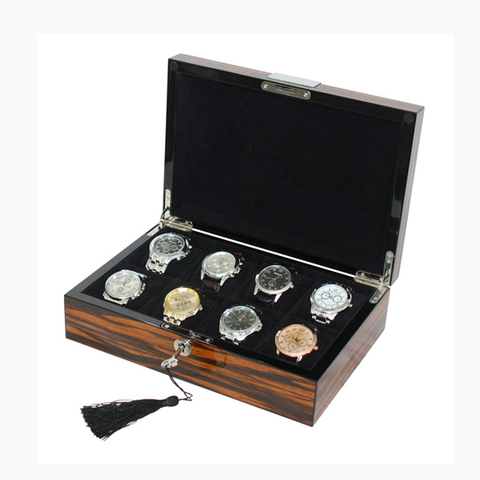  Sonny New 8 wristwatches box Wooden Lockable Watch Case, Ebony High Gloss Finishing Box