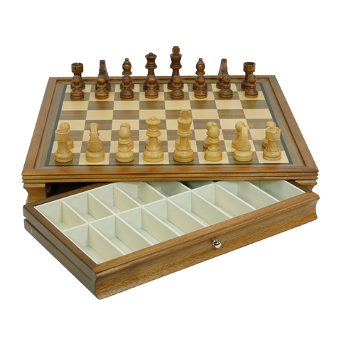 Custom Luxury Indoor 55mm Square Chessboard Wooden Chess Board Game Set with chessman