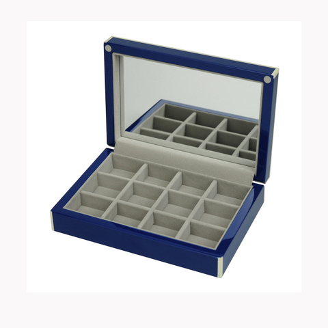 Sonny Hot Selling Custom Logo Color Wooden Blue Green Necklace Ring Jewelry Holder Box with Mirror for Gift Women