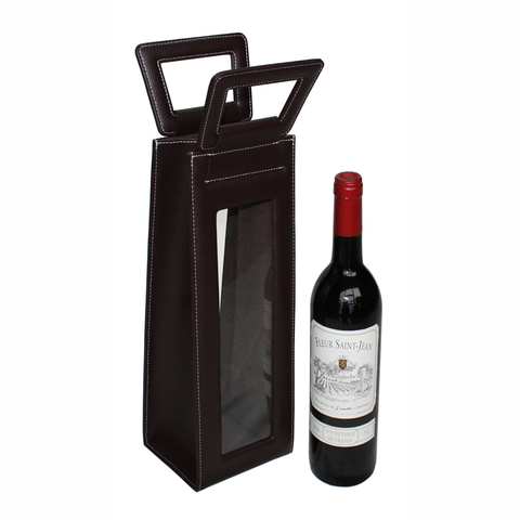 Sonny Custom Portable Brown Leather Gift Box Packaging for Single Red Wine Bottle