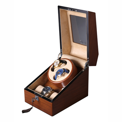 China Manufacturer 2 + 3 Luxury Matt Walnut Wooden Automatic Rotating Watch Winder Box