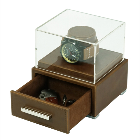 Sonny Luxury Brown Leather 1 2 3 4 5 Watch Display Case Holder Organizer Mens Watch Box