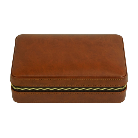 Sonny Custom Wholesale 4 CT Portable Travel Brown Leather Cigar Humidor Case