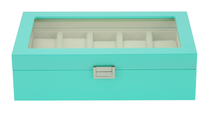 New on The Shelf Azure Color High Popularity Wooden Jewelry&watch Organizer Display Box with Top Window Best Gift for Men