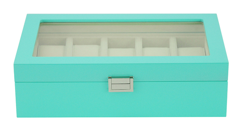 New on The Shelf Azure Color High Popularity Wooden Jewelry&watch Organizer Display Box with Top Window Best Gift for Men