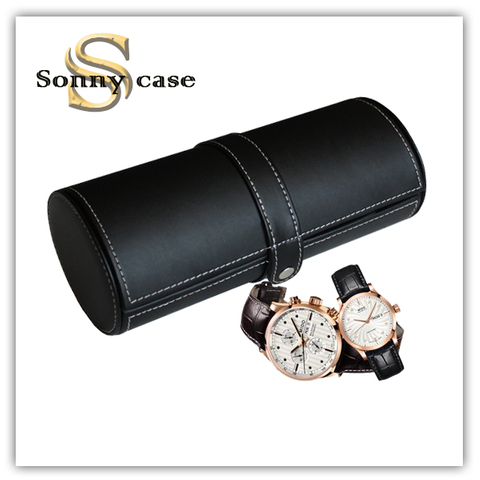 Luxury Travel Leather Jewelry Gift Box Watch Cufflink Case for 2 Watches And Cuff Link