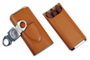 Sonny Premium Portable Travel 3 Finger Brown Leather Cigar Carrying Case with Stainless Steel Cutter