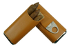 Sonny Classic Custom Brown / Black Real Leather Cedar Wood Lined Travel 3 Cigar Case with Cigar Cutter