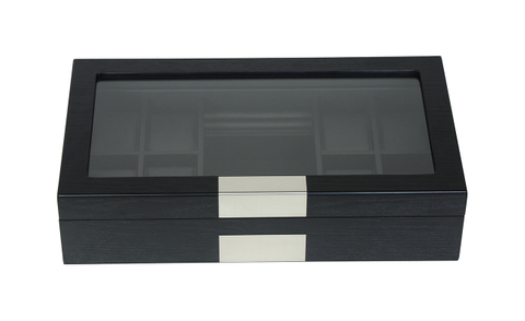 Wood Jewelry Belt Wallet Organizer Collect Cufflink Display Holder 8 Slots Watch Box Sonny Classical Black with Glass Lip 300pcs