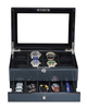 Sonny Premium Glossy Carbon Fiber 8 Slots Wooden Watch Box Organizer with Drawer for Men