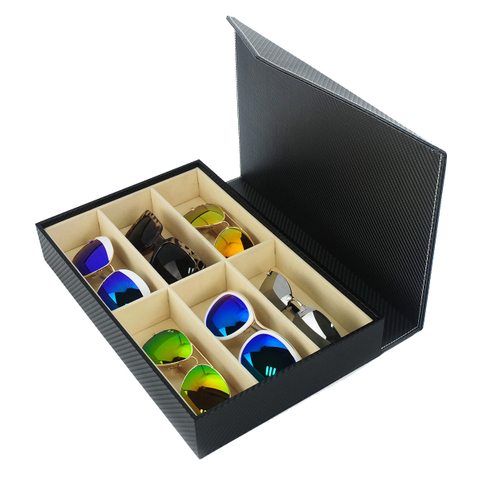 Sonny Handcrafted Carbon Fiber Black Leather 6 Sunglasses Box Gift Packaging Box