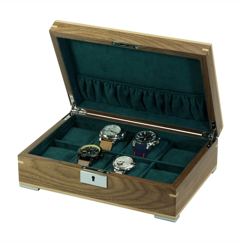 Sonny High Quality 8 Slots Big Pillow Walnut Wooden Watch Organizer Case with Lid Pocket Luxury Mens Wrist Watches Box