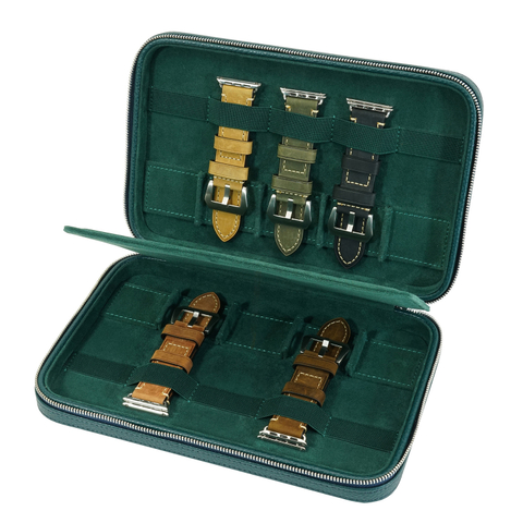 Sonny New High Quality Green Leather Watch Band Packaging Box for 10 Leather Silicone Strap Organizer
