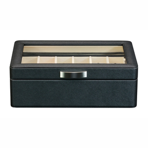 Sonny Custom Black Leather Watch Strap Storage Box Packaging for Leather Silicone Watch Band Strap with 2 Removable Band Tray