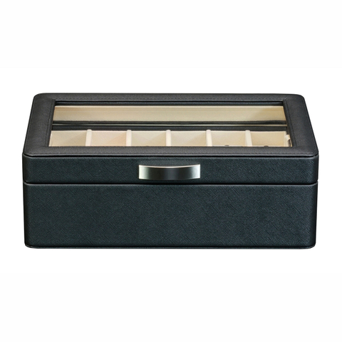 Sonny Custom Black Leather Watch Strap Storage Box Packaging for Leather Silicone Watch Band Strap with 2 Removable Band Tray