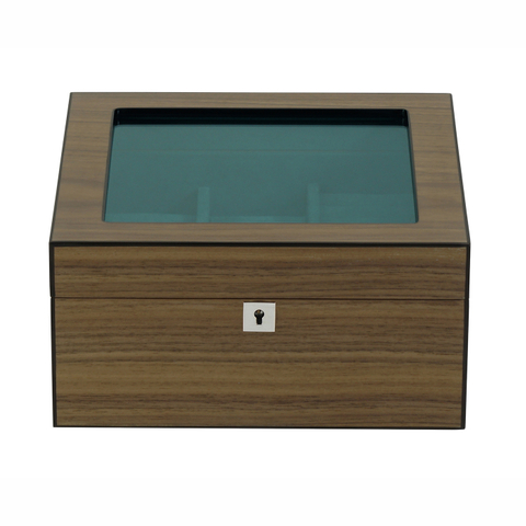 Sonny 2023 New Arrivals High End 4 Slots Walnut Veneer Wood Watch And Cufflinks Packaging Box Glass Top Jewelry Display Box