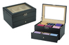 12 Slots Black Pu Leather Tie & Belt Display Box for Men With Button & Silver Hinges