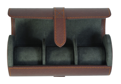 Sonny Crossgrain Watch Bracelets Case Leather Travel Case Watch Roll for 3 watches Customized Logo