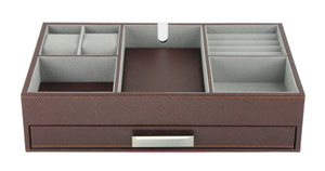 Large Leather Holder Men's Dresser Valet Organizer for Watches, Jewelry & Accessories