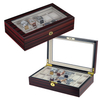 Sonny Hot-sale Vintage 12 Slots Ebony Wooden Watch Display Box with Glass Top Lid for Man and Woman Best Gift Choice
