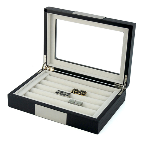 Sonny Cufflink Box Wooden Black Small Ring Jewelry Box for Men/Women
