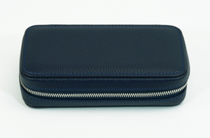 Sonny New Blue Genuine Leather Travel 2 Watch Zipper Case 