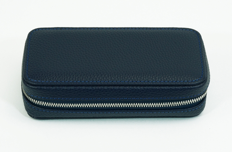 Sonny New Blue Genuine Leather Travel 2 Watch Zipper Case 
