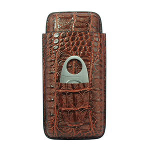 Handmade 3 CT Travel Croco Leather Cigar Case with Cigar Cutter