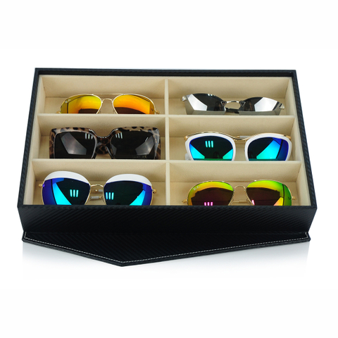 Sonny Handcrafted Carbon Fiber Black Leather 6 Sunglasses Box Gift Packaging Box