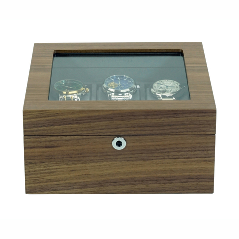 Sonny Luxury Handcrafted Glass Top 6 Slot Walnut Wooden Watch Box Packaging