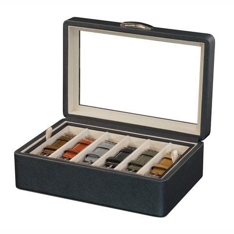 Sonny Custom Black Leather Watch Strap Storage Box Packaging for Leather Silicone Watch Band Strap with 2 Removable Band Tray