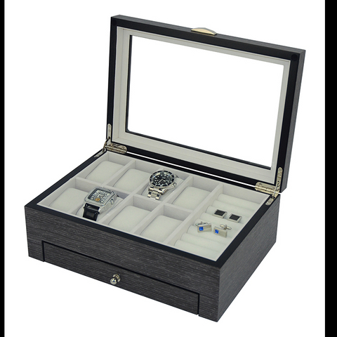 Sonny Luxury Ginko Wood Men's Jewelry Watch Box for 8 Watches + Cufflinks + Pen + Ring