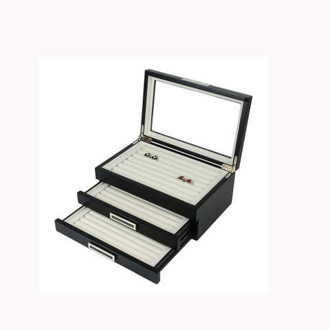 Large Size Black 108 Pairs of Wooden Cufflinks Box Jewelry Store Dedicated for Personal Collection