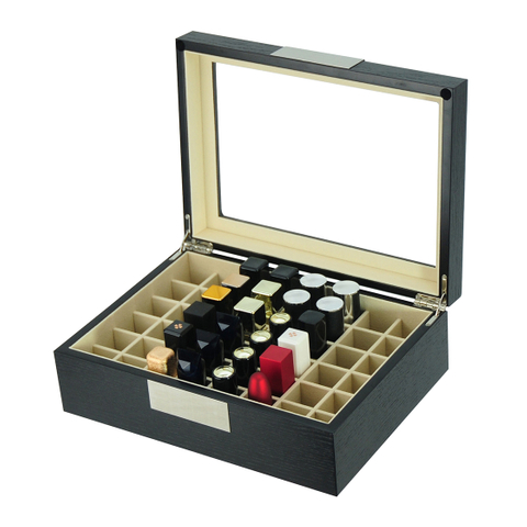 Sonny New Costom Products 48 Slots Wooden Lipstick Holds Storage Case with Top Display Glass Window for Women Gift