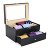 12 Slots Black Pu Leather Tie & Belt Display Box for Men With Button & Silver Hinges