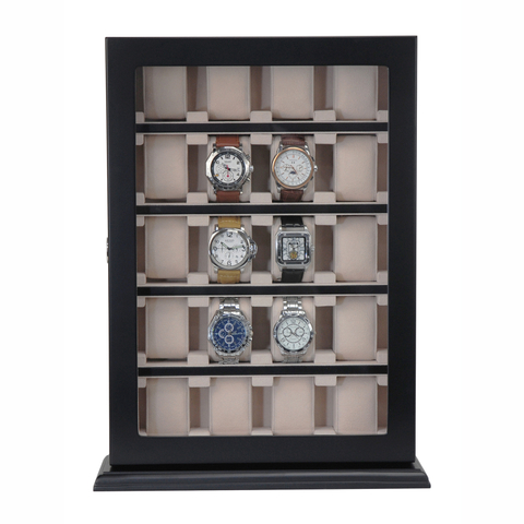 Sonny High End MDF Wood Black Watch Stand Display Holder 20 Watch Box Cabinet