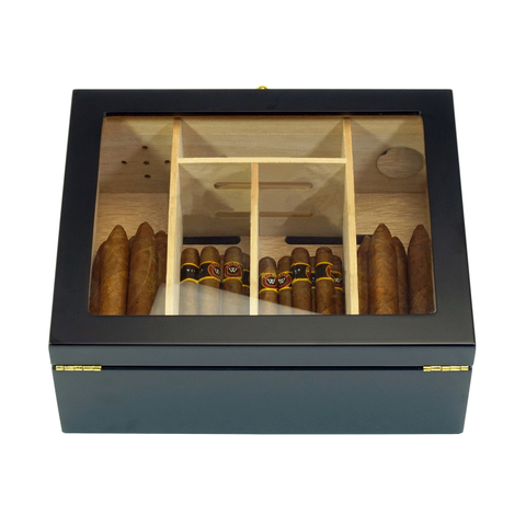 Sonny Custom Wholesale Black Wooden Cigar Display Humidor Box for Cigar Bar