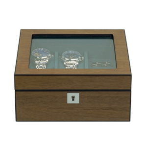 Sonny High End Walnut Wood Watch Box Luxury Mens Organizer Case for 4 Watches Cufflinks Rings Studs Storage