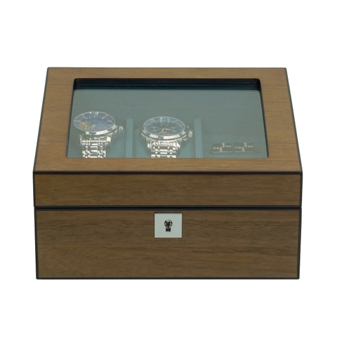 Sonny High End Walnut Wood Watch Box Luxury Mens Organizer Case for 4 Watches Cufflinks Rings Studs Storage