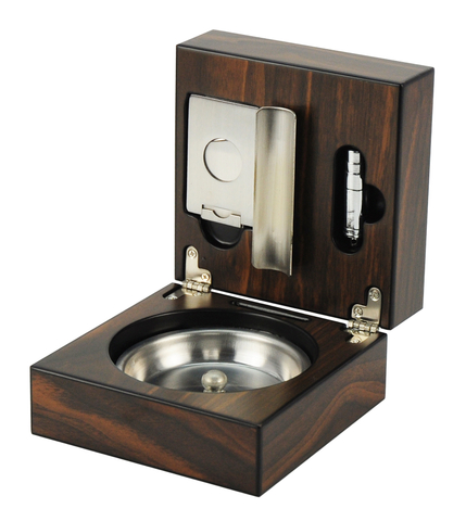 Custom Logo Walnut Foldable Cigar Ashtray Wood in Ashtrays With Cigar Cutter And Cigar Punch